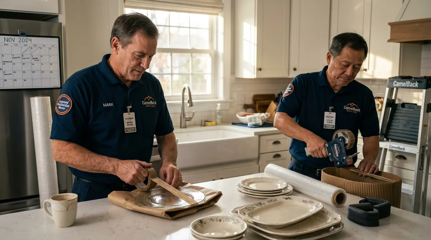 Professional crew packing kitchen dishware in Turtle Creek, PA